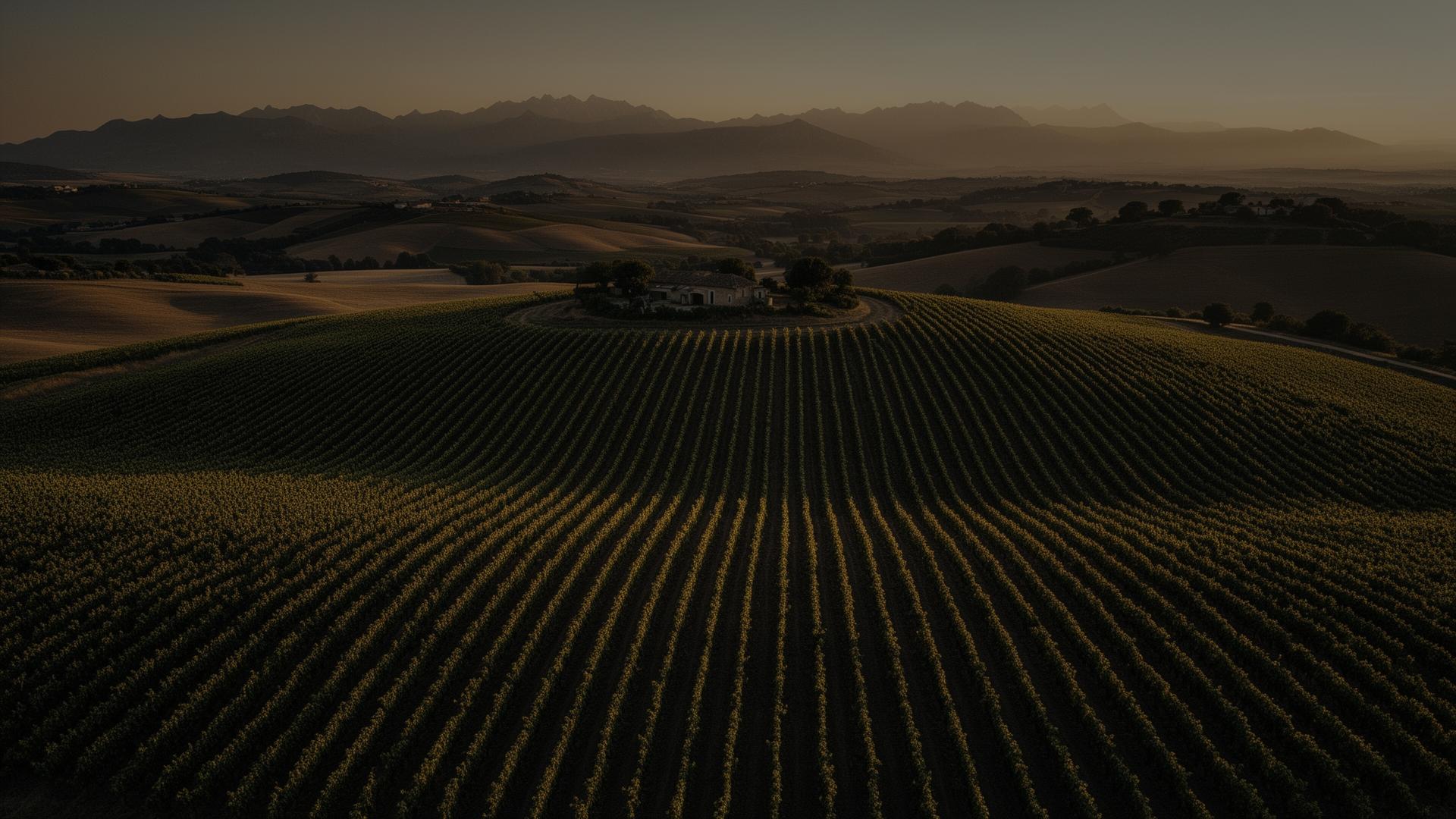 Vignoble français au coucher du soleil